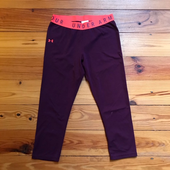 Under Armour Maroon Orange Capris Leggings, EUC, M - Picture 1 of 10